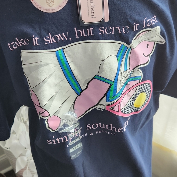 Simply Southern Tops - Simply Southern Navy Tennis Turtle Graphic T-Shirt Womens Size Large NWT